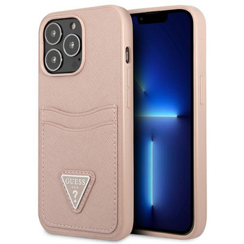 Guess Saffiano Double Card Triangle  - Schutzhülle für iPhone 13 Pro (Rosa)