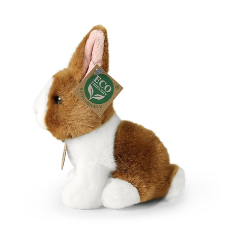 Rappa - Plush realistic mascot rabbit white and brown sitting 16 cm Eco-Friendly