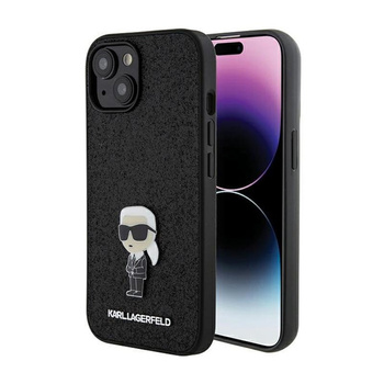 Karl Lagerfeld Fixed Glitter Iconic Logo Metal Pin - Coque iPhone 15 / 14 / 13 (noir)