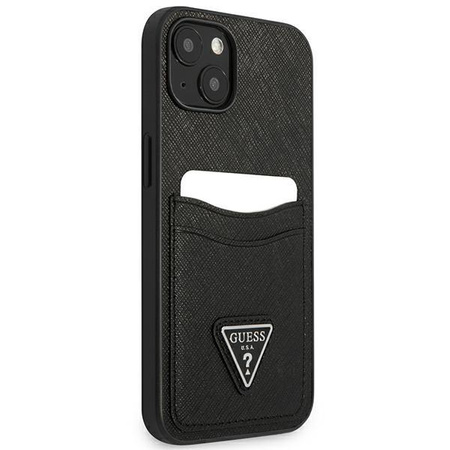Guess Saffiano Double Card Triangle - kryt pro iPhone 13 mini (černý)