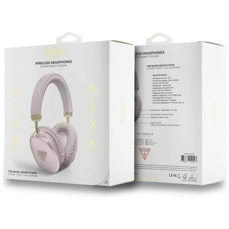 SŁUCHAWKI BEZPRZEWODOWE GUESS NAUSZNE, z Mikrofonem, Bluetooth V5.3, Różowe