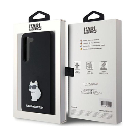 Karl Lagerfeld Silikonová kovová spona Choupette - pouzdro pro Samsung Galaxy S24 (černé)