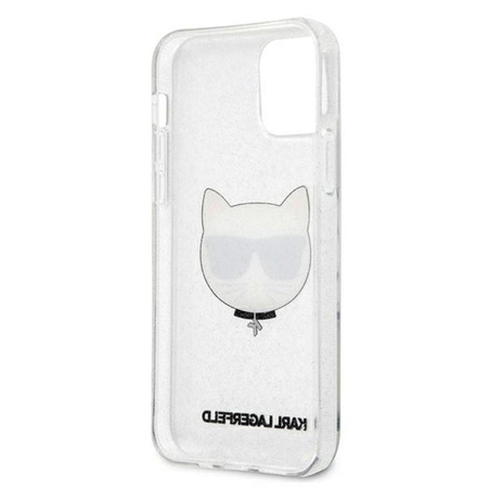 Karl Lagerfeld Choupette Head Glitter - pouzdro pro iPhone 12 / iPhone 12 Pro (stříbrné)