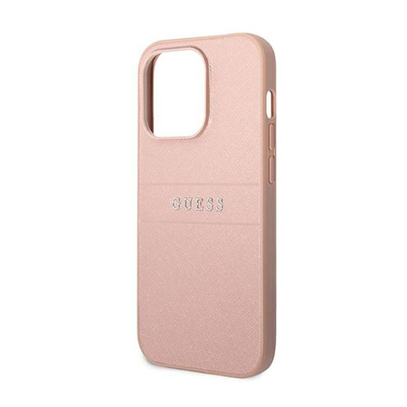 Guess Saffiano Metal Logo Stripes - Hülle für iPhone 14 Pro (Pink)