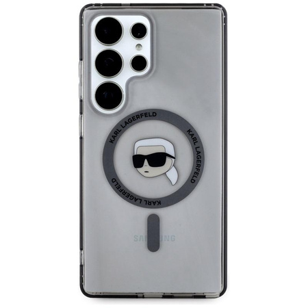 Karl Lagerfeld Button Karl Head Printed Logo MagSafe - Étui Samsung Galaxy S25 Ultra (noir)