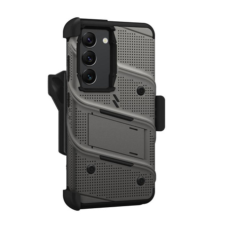 ZIZO BOLT Series - Pancéřované pouzdro pro Samsung Galaxy S23 s 9H sklem na displej + držák se stojánkem (šedé)