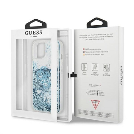 Guess Liquid Glitter 4G Big Logo - pouzdro pro iPhone 13 mini (modré)