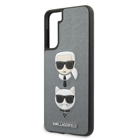 Karl Lagerfeld Saffiano Karl & Choupette Heads - pouzdro pro Samsung Galaxy S21 (stříbrné)