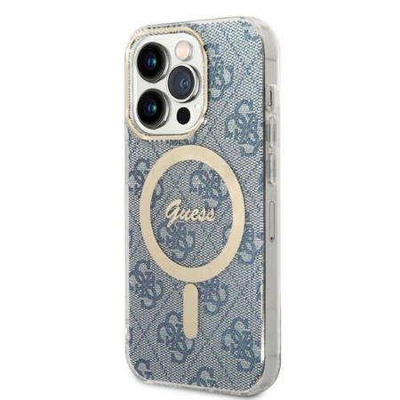 Guess Bundle Pack MagSafe 4G - MagSafe iPhone 14 Pro Max Case + Charger Set (blue/gold)