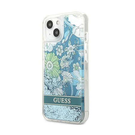 Guess Liquid Glitter Flower - iPhone 13 mini case (blue/green)