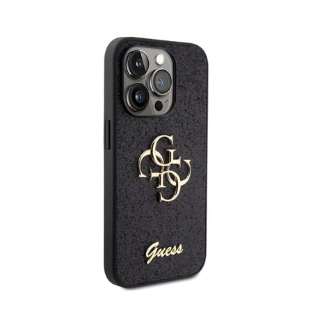 Guess Glitter Script Big 4G - pouzdro pro iPhone 15 Pro (černé)