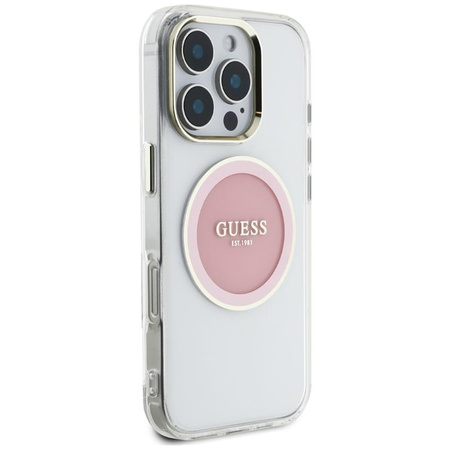 Guess IML Metal Colored Circle Classic Logo MagSafe - Pouzdro pro iPhone 16 Pro (růžová)