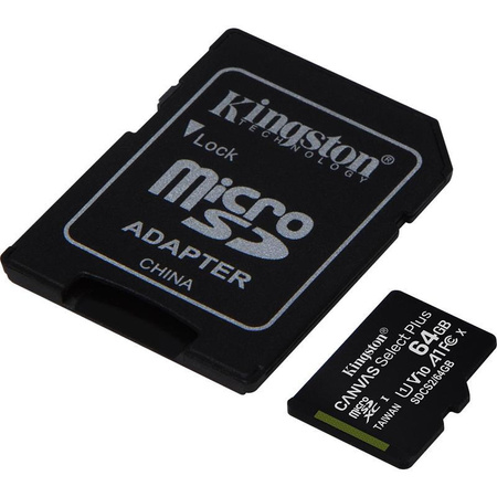 Kingston Canvas Select Plus MicroSDXC - 64 GB A1 Klasse UHS-I U1 V10 100 MB/s Speicherkarte mit Adapter