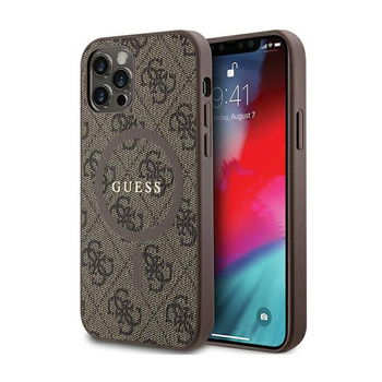Guess 4G Collection Leather Metal Logo MagSafe - iPhone 12 / iPhone 12 Pro Case (brown)