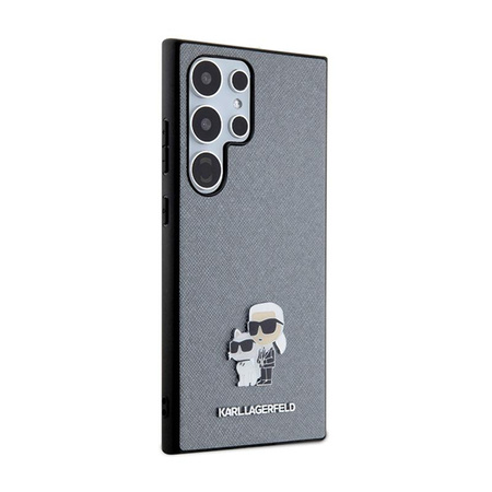 Karl Lagerfeld Saffiano Karl & Choupette Metal Pin - Pouzdro na Samsung Galaxy S24 Ultra (šedé)