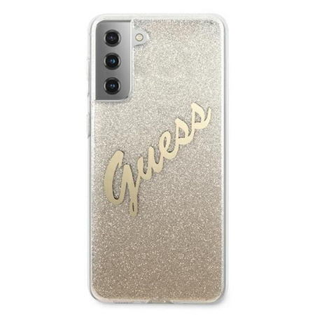 Guess Glitter Gradient Script - pouzdro pro Samsung Galaxy S21+ (zlaté)
