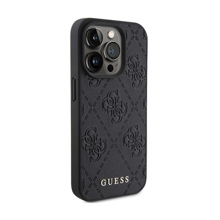 Guess Leather 4G Stamped - Étui pour iPhone 15 Pro Max (noir)