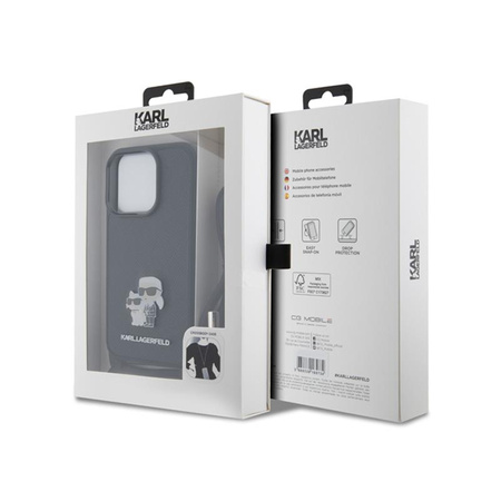 Karl Lagerfeld Crossbody Saffiano Metal Pin Karl & Choupette - iPhone 15 Pro Tasche (Schwarz)