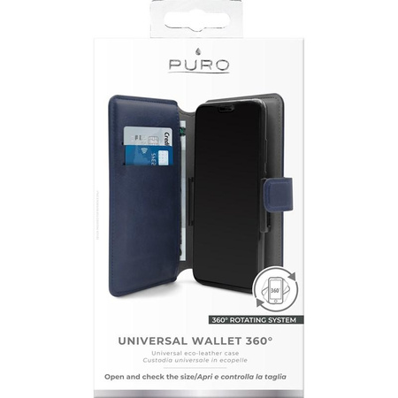 Portefeuille universel PURO 360° - Étui universel pivotant avec fentes pour cartes, taille XL (bleu marine)
