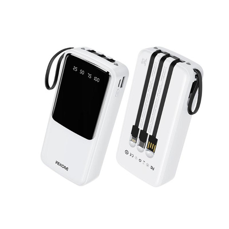WEKOME WP-10 Pop Digital Series - Power bank 20000 mAh z wbudowanym kablem USB-C / Lightning / Micro USB / USB-A (Biały)