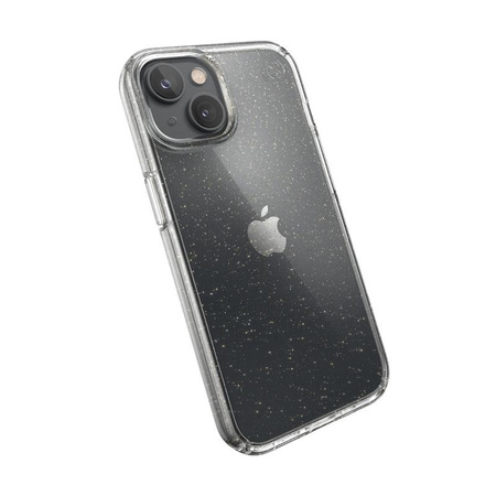 Speck Presidio Perfect-Clear mit Glitter - iPhone 14 / iPhone 13 Hülle mit MICROBAN Beschichtung (Klar / Gold Glitter)