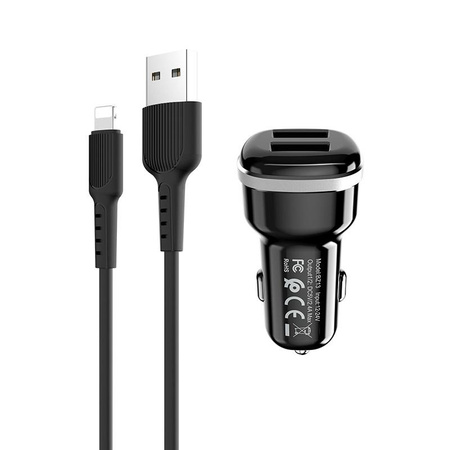 Borofone - nabíječka do auta 2x USB Lightning kabel v balení, černá