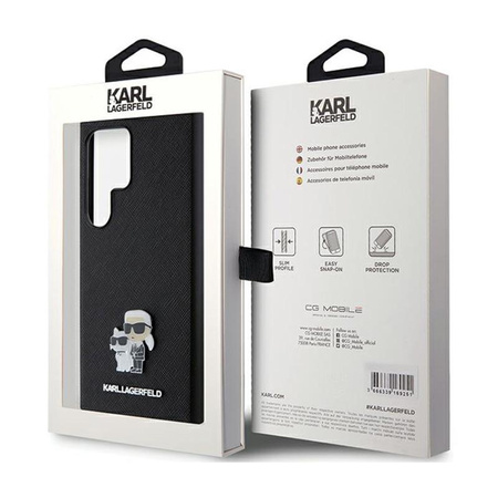 Karl Lagerfeld Saffiano Karl & Choupette Metal Pin - pouzdro pro Samsung Galaxy S24 Ultra (černá)