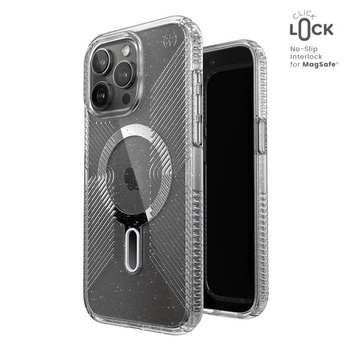 Speck Presidio Lux Grip ClickLock & Magsafe - iPhone 15 Pro Max Case (Clear / Chrome Finish / Serene Silver)