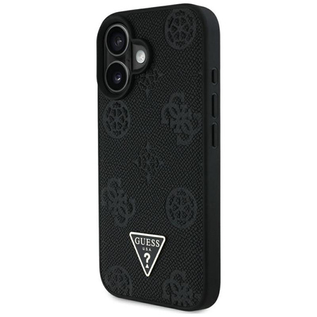 Guess Grained Hot Stamp Peony Triangle Logo MagSafe - Hülle für iPhone 16 (schwarz)