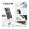 Speck Presidio Lux Grip ClickLock & Magsafe - Coque pour iPhone 15 Pro (Transparent / Finition chromée / Argent Serein)