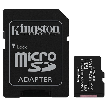 Kingston Canvas Select Plus MicroSDXC - 64 GB A1 Klasse UHS-I U1 V10 100 MB/s Speicherkarte mit Adapter