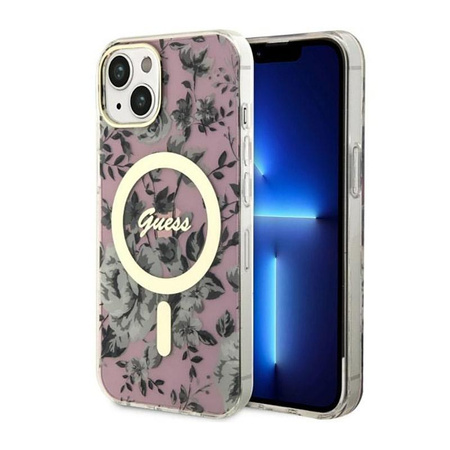 Guess Flower MagSafe - pouzdro pro iPhone 14 (růžové)