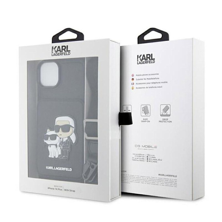 Karl Lagerfeld Crosssbody NFT Saffiano Karl & Choupette - pouzdro pro iPhone 14 Plus (černé)
