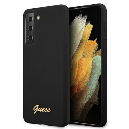 Guess Szilikon Script Metal Logo - Samsung Galaxy S21+ tok (fekete)