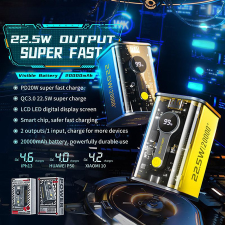 WEKOME WP-337 Vanguard sorozat - Power bank 20000 mAh PD 20W + QC 22.5W (fekete)