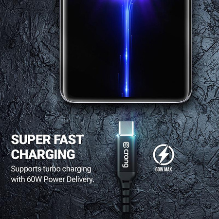 Crong Armor Link - USB-C zu USB-C 100W 5A Geflochtenes Kabel Power Delivery Fast Charging 120cm (Schwarz)