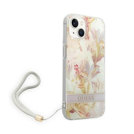 Guess Flower Cord - pouzdro pro iPhone 14 Plus (fialové)