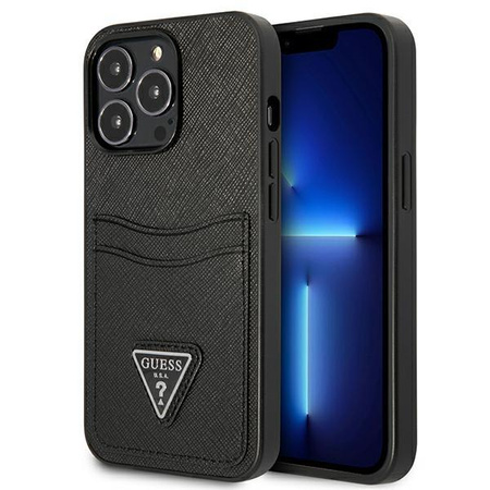 Pouzdro Guess Saffiano Double Card Triangle - iPhone 13 Pro Max (černé)