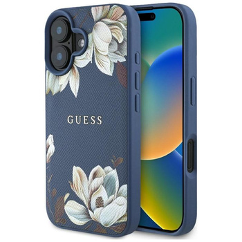 Guess Grained Printed Flower Pattern MagSafe - Case for iPhone 16 (blue)