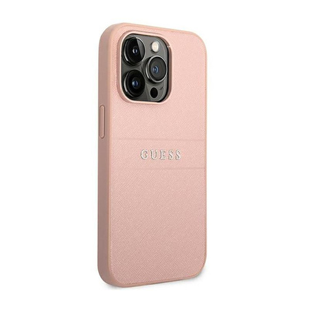 Guess Saffiano Metal Logo Stripes - Etui iPhone 14 Pro Max (różowy)