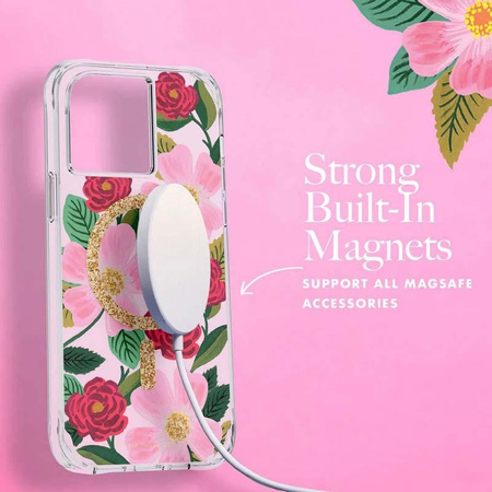 Rifle Paper Clear MagSafe - pouzdro na iPhone 14 Pro Max ve zlaté barvě (Rose Garden)