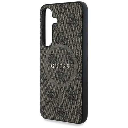 Guess Leather 4G Colored Ring Classic Logo MagSafe - Pouzdro pro Samsung Galaxy S25 (hnědé)