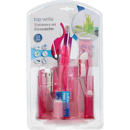 Przybornik na Biurko Organizer Zestaw 13 Elementów Topwrite Różowy