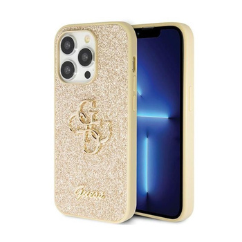Pouzdro Guess Glitter Script Big 4G - iPhone 14 Pro (zlaté)