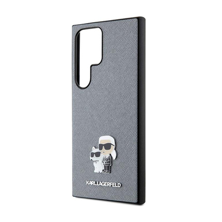 Karl Lagerfeld Saffiano Karl & Choupette Metal Pin - pouzdro pro Samsung Galaxy S24 Ultra (šedá)