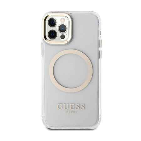 Guess Metal Outline MagSafe - Coque iPhone 12 / iPhone 12 Pro (Transparent / Or)