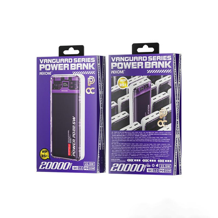 WEKOME WP-351 Vanguard Series - Banque d'alimentation 20000 mAh PD 20W + QC 22.5W (Violet / Transparent)
