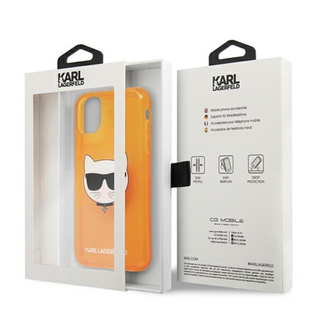 Karl Lagerfeld Choupette Head - pouzdro pro iPhone 11 (fluo oranžová)