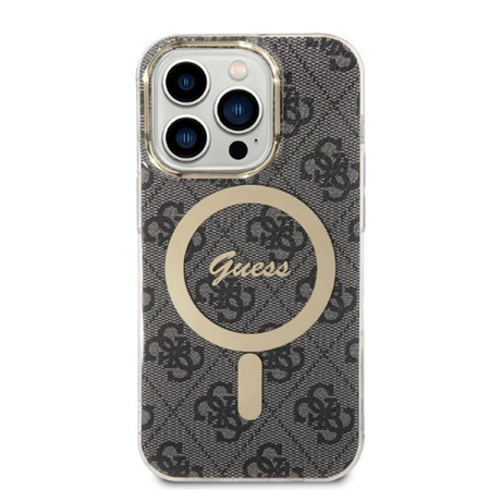 Guess Bundle Pack MagSafe 4G - Zestaw etui + ładowarka MagSafe iPhone 14 Pro (czarny/złoty)