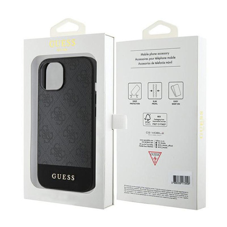 Guess 4G Bottom Stripe Metall Logo Kollektion - iPhone 15 Tasche (grau)